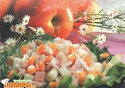 Рецепт: Салат из яблок и кукурузы с кальмарами