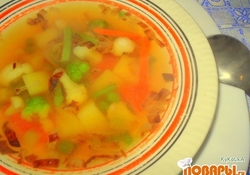 Рецепт: Суп на курином бульоне с замороженными овощами