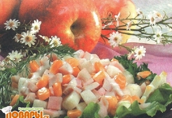 Салат из яблок и кукурузы с кальмарами