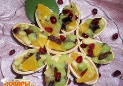 Рецепт: Десерт "Лукошко с фруктовой начинкой"