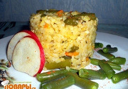 Рецепт: Рис с курицей и зеленой стручковой фасолью