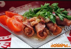 Рецепт: Рулетики из ветчины с рубленым мясом