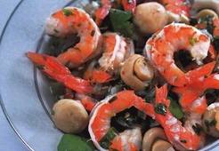 Креветки с грибами и зирой