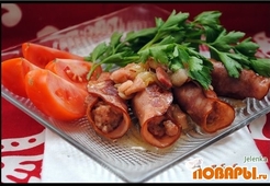 Рулетики из ветчины с рубленым мясом