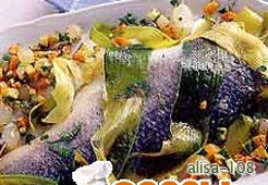 Сибас с луком-пореем