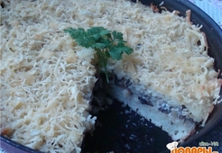 Запеканка из макарон с грибами