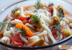 Постный лагман с фасолью в стручках