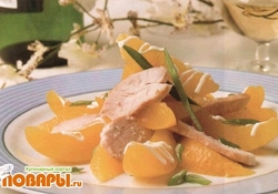 Рецепт: Салат из курицы с персиками