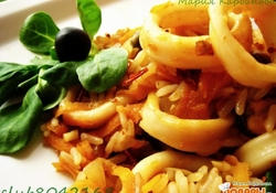 Рецепт: Греческий плов с мидиями и кольцами кальмара