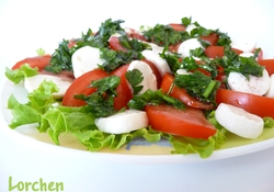 Рецепт: Салат с моцареллой, помидорами и зеленым салатом