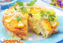 Картофельная запеканка с рыбой и свининой